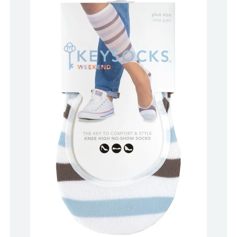 Keysocks Weekend Knee High No Sjow Socks In Stripes Plus Size New